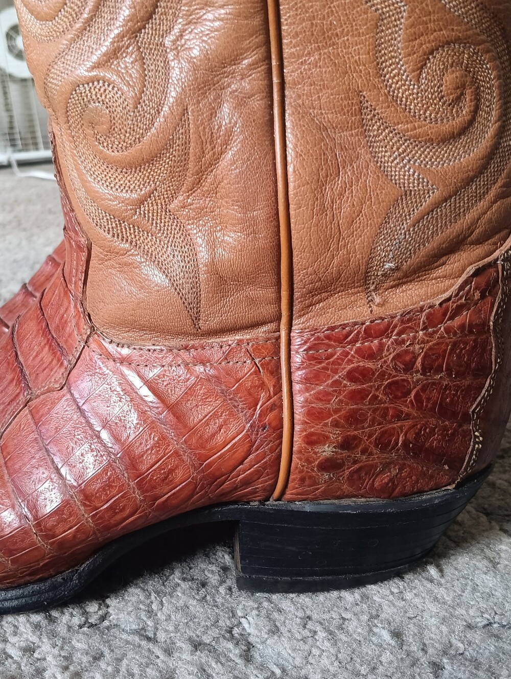 🤎 Tony Lama Cognac Caiman Belly Boots Mens 9.5 Brown Tan Western Cowboy Leather - Picture 6 of 16